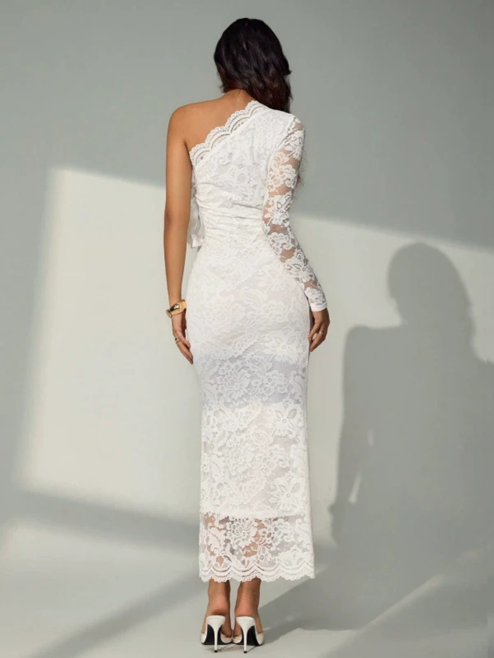 EU Size Summer Lace Cutout Asym One Shoulder Bodycon Long Evening Dress
